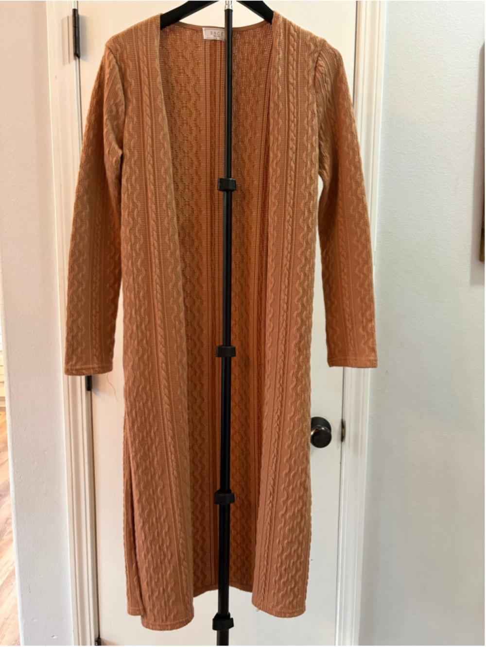 SAGE The Label Camel Cable Knit Maxi Duster Cardigan Small